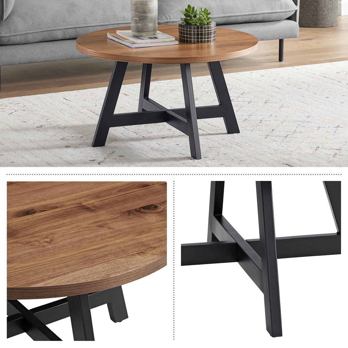 Round Wood Top Metal Base Coffee Table N41376