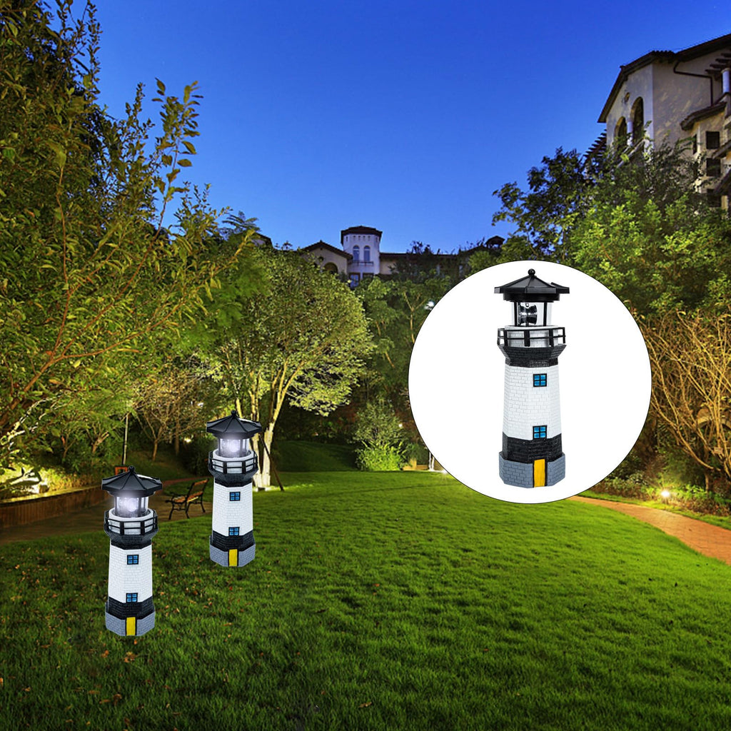 Black and White Resin Solar-Powered LED Lighthouse Garden Light M21047