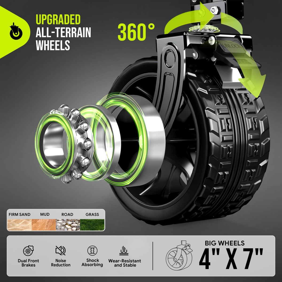48'' Extra Large Collapsible Wagon with Big Wheels, 300L Black Y7862