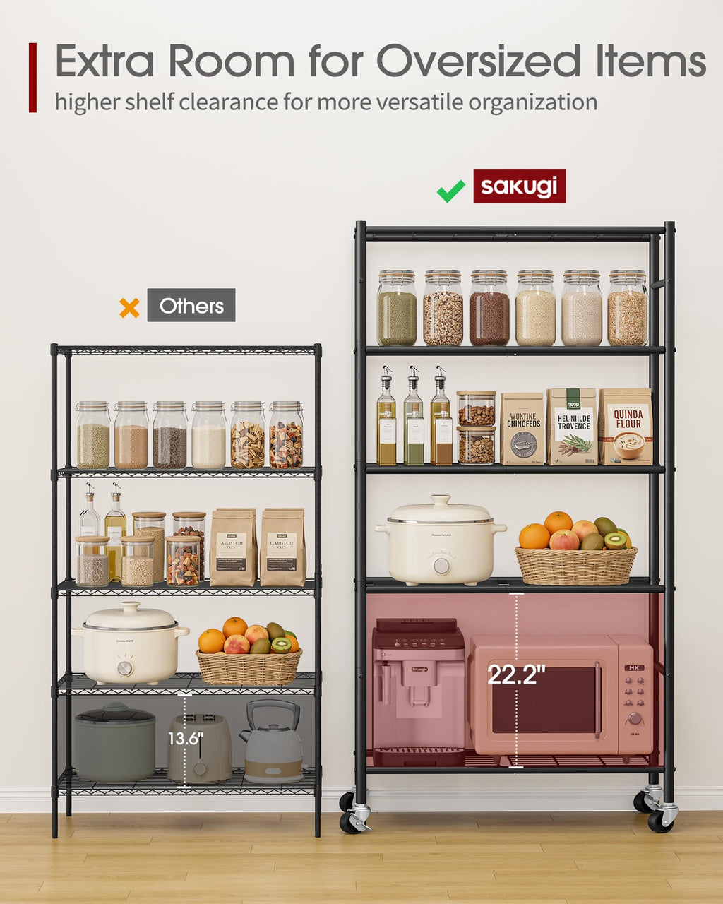 5-Tier Storage Shelves Black with Wheels K31955