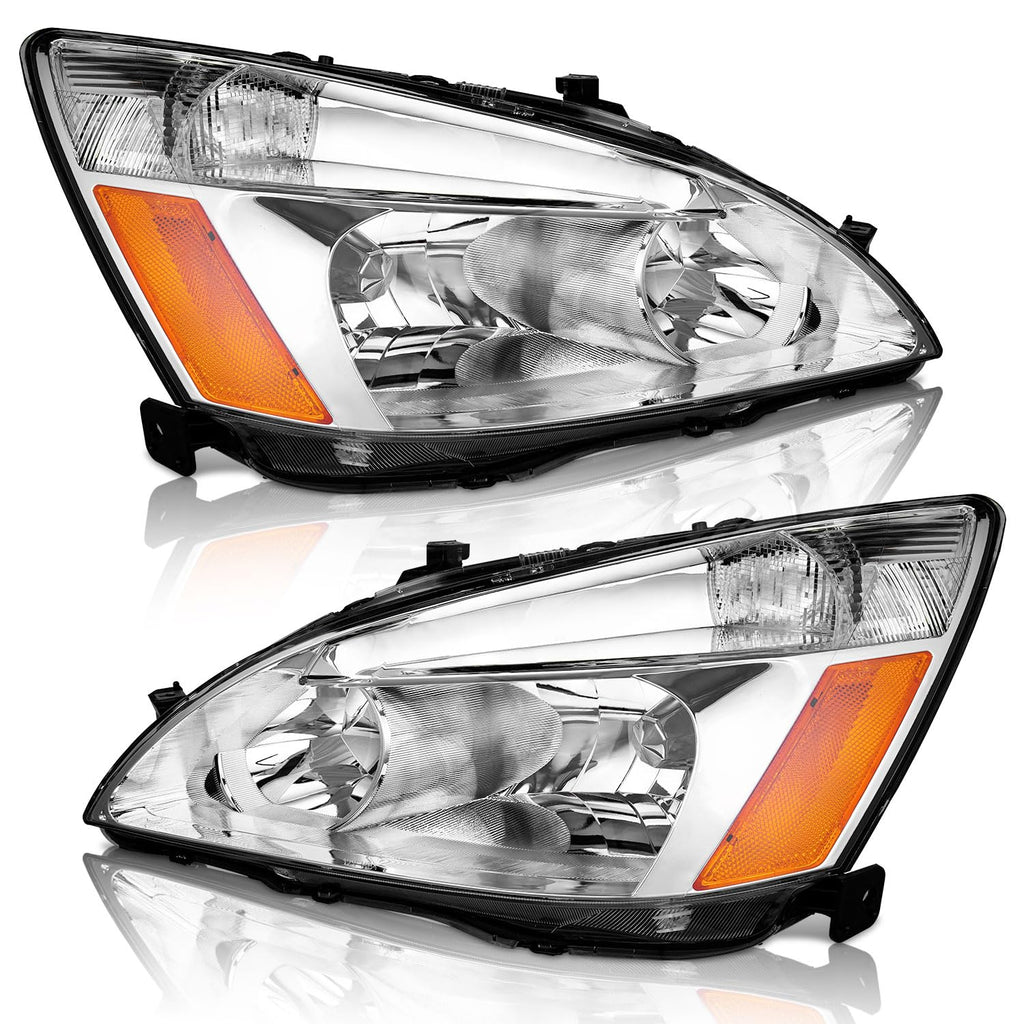 Headlights for 2003-2007 Honda Accord Chrome Housing Amber Reflector Left+Right E119700