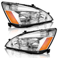 Headlights for 2003-2007 Honda Accord Chrome Housing Amber Reflector Left+Right E119700