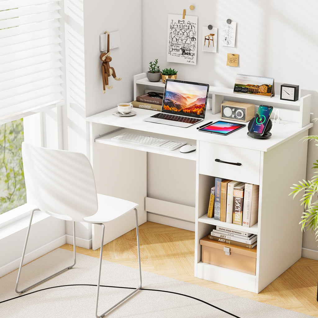 White Desk with Drawer and Keyboard Tray L404611