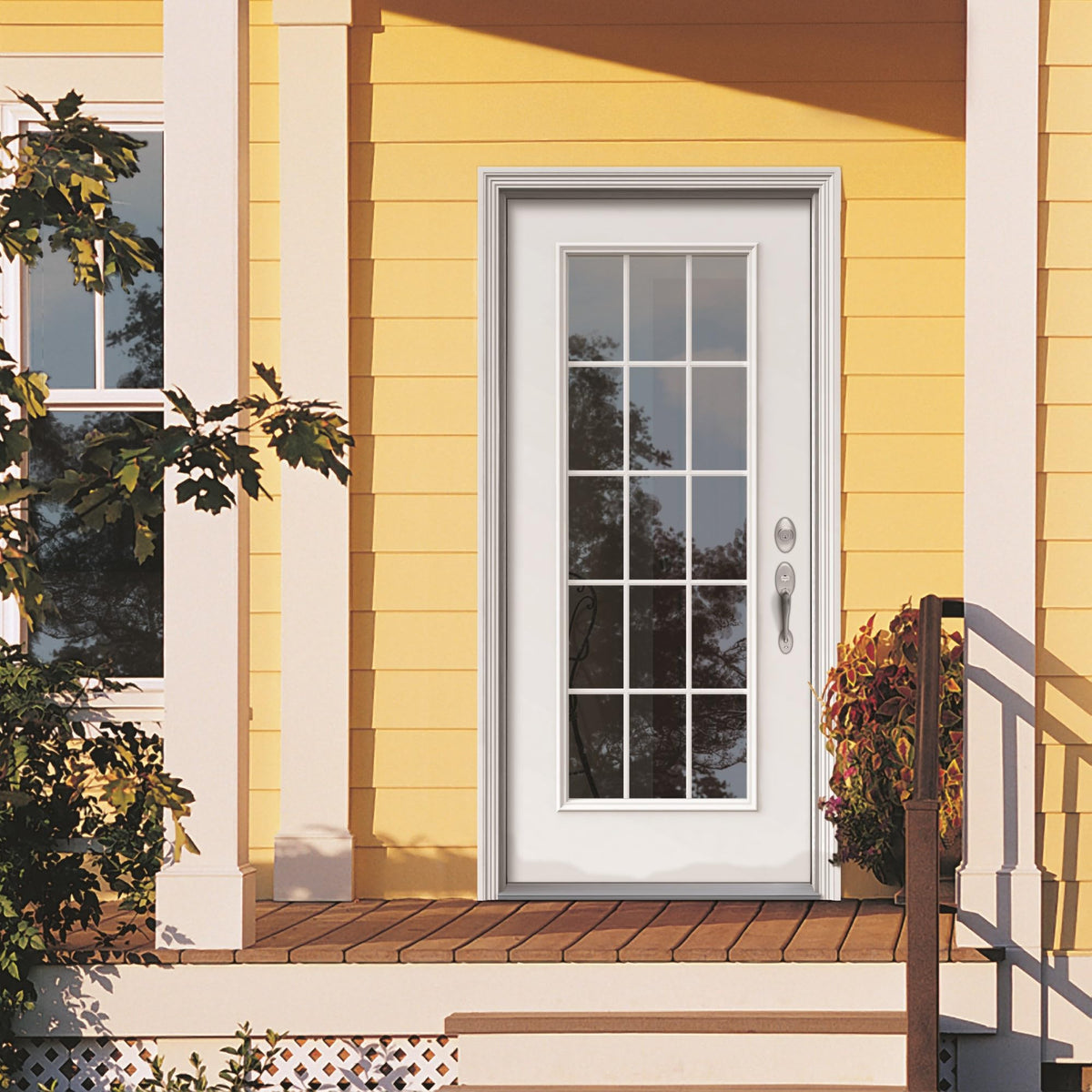 Fiberglass Smooth Primed Left Hand In-Swing Prehung Front Door 15 Lite Clear Glass 32" x 80" V38968