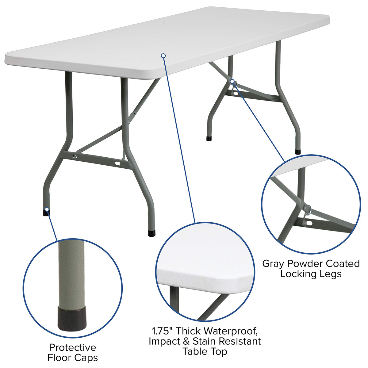 6 Pack 6-Foot Granite White Plastic Folding Table S699803