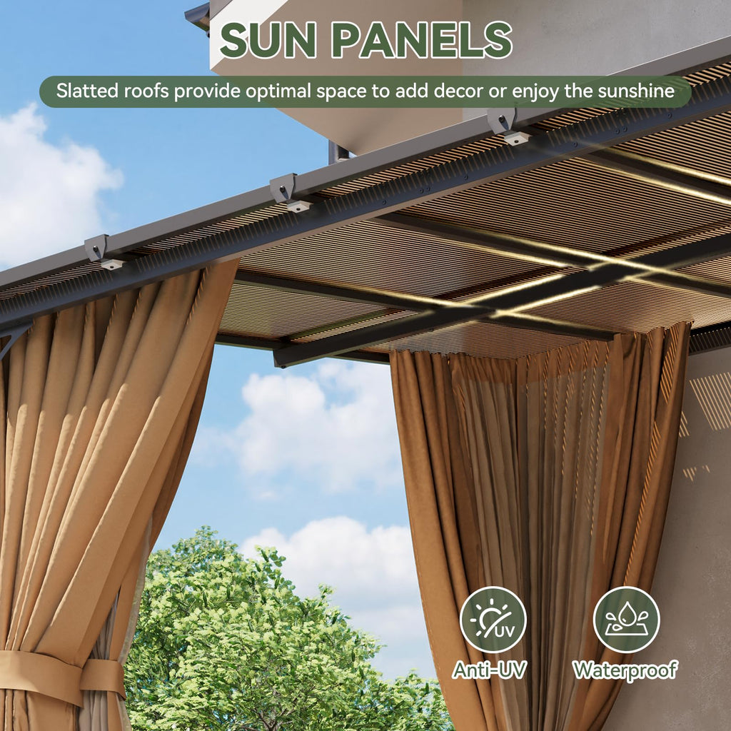12'x10' Lean to Gazebo with Mosquito Net and Curtains, Brown T877