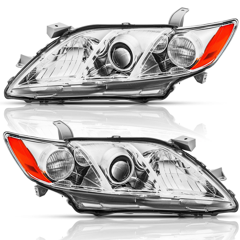 Headlights Assembly Pair Chrome Housing Amber Reflector N683