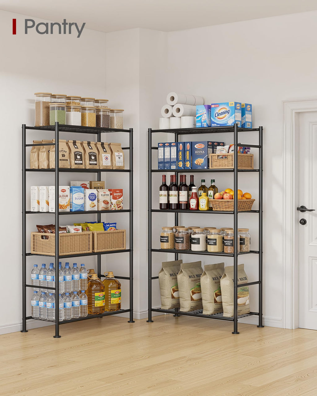 5-Tier Storage Shelves Black with Wheels K31955