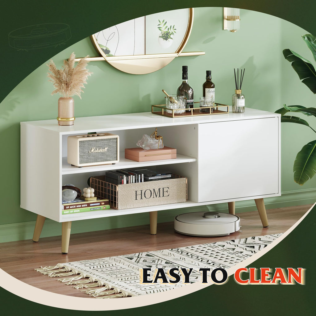 White TV Stand with Storage Cabinet P873