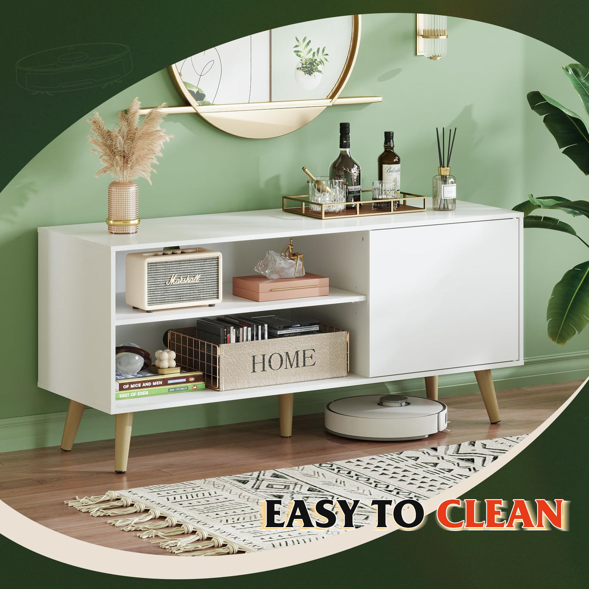 White TV Stand with Storage Cabinet P873