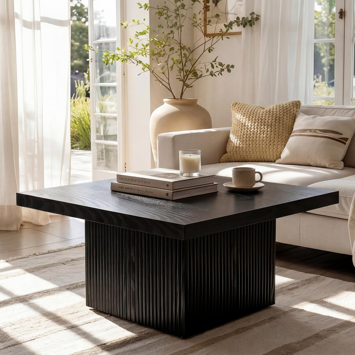 31.5" Square Fluted Wood Coffee Table G708375