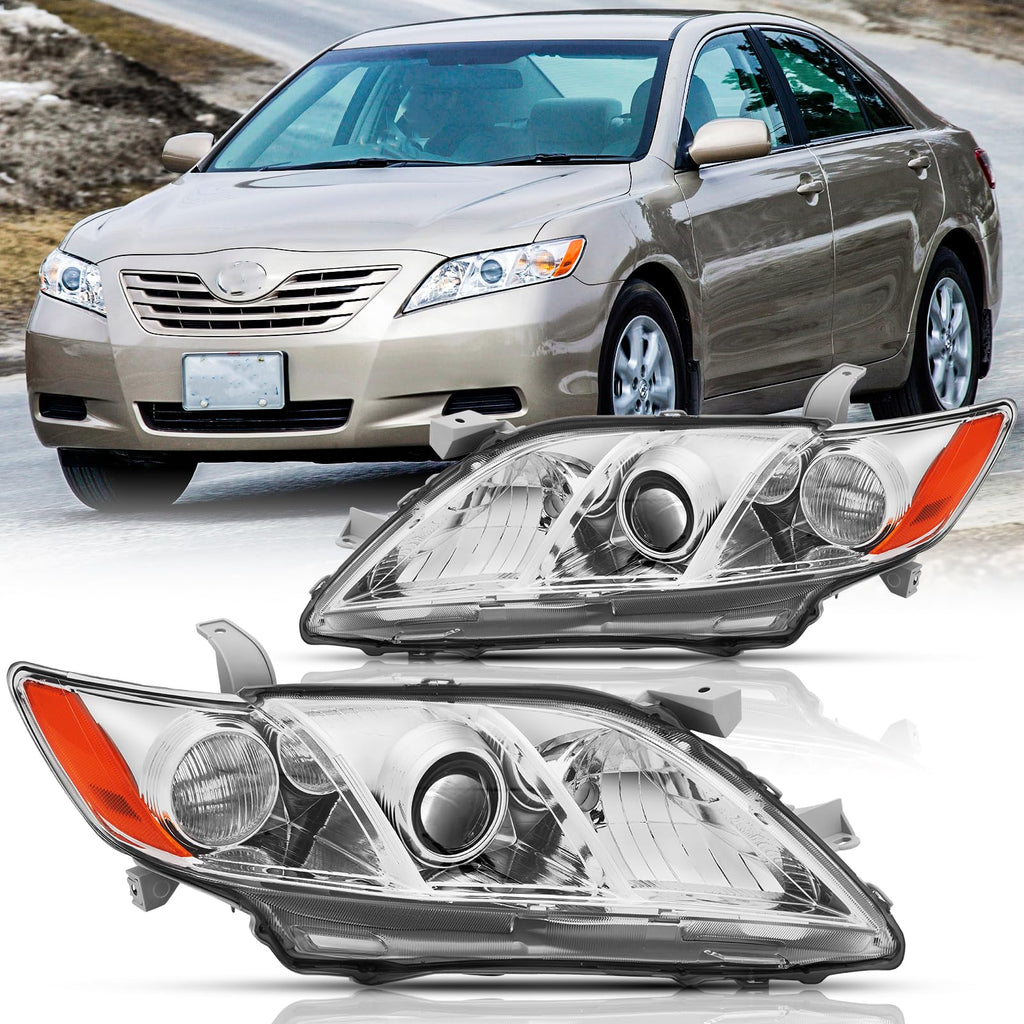 Headlights Assembly Pair Chrome Housing Amber Reflector N683
