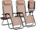 Adjustable Steel Mesh Zero Gravity Chairs Set of 2 with Cup Holder Tray J499