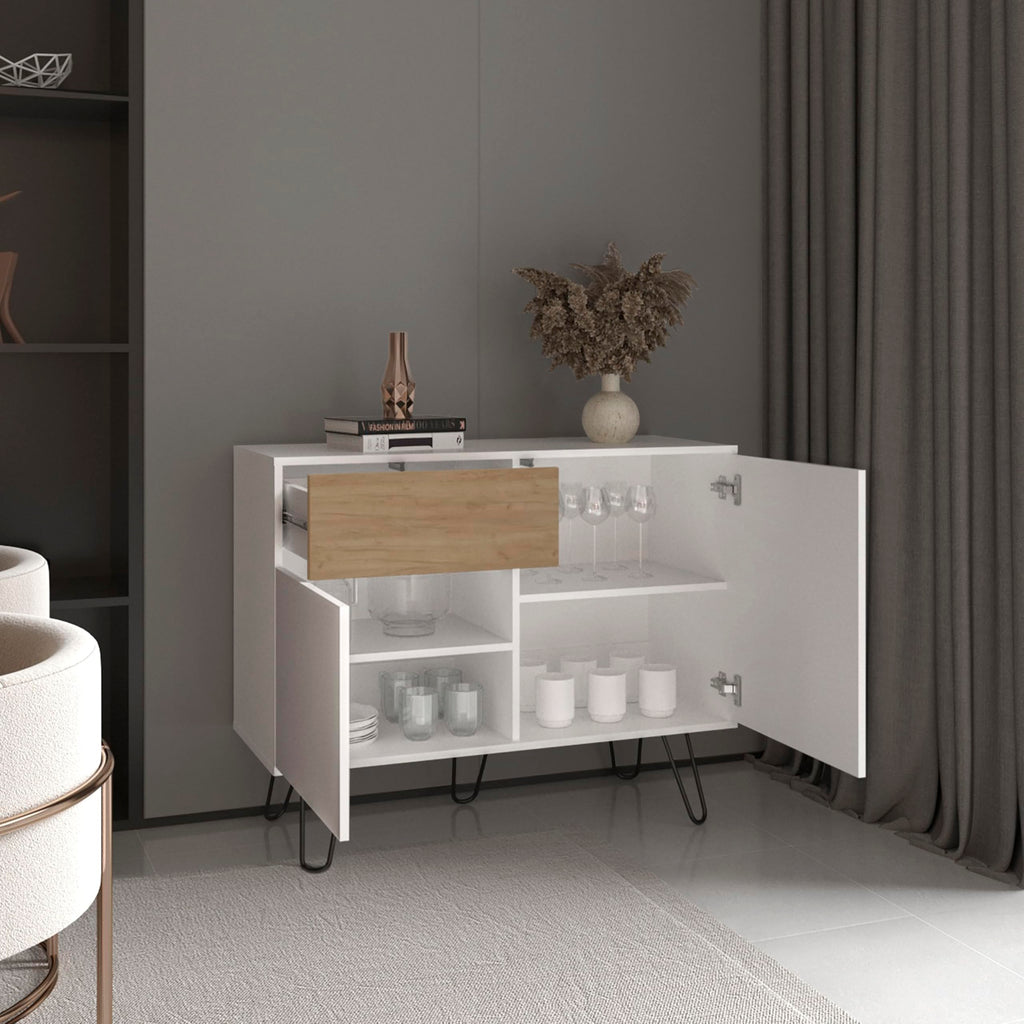 39" White Natural Oak Console Table with Storage T727