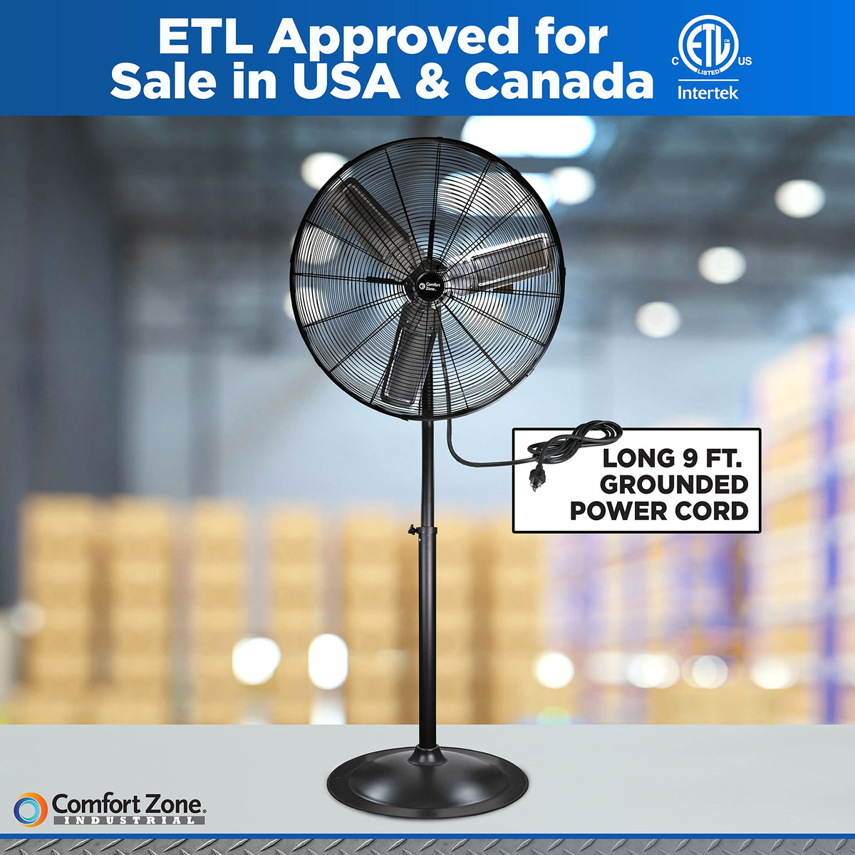 Industrial Pedestal Fan, 30 inch, 3 Speed, Adjustable Height, Metal U471