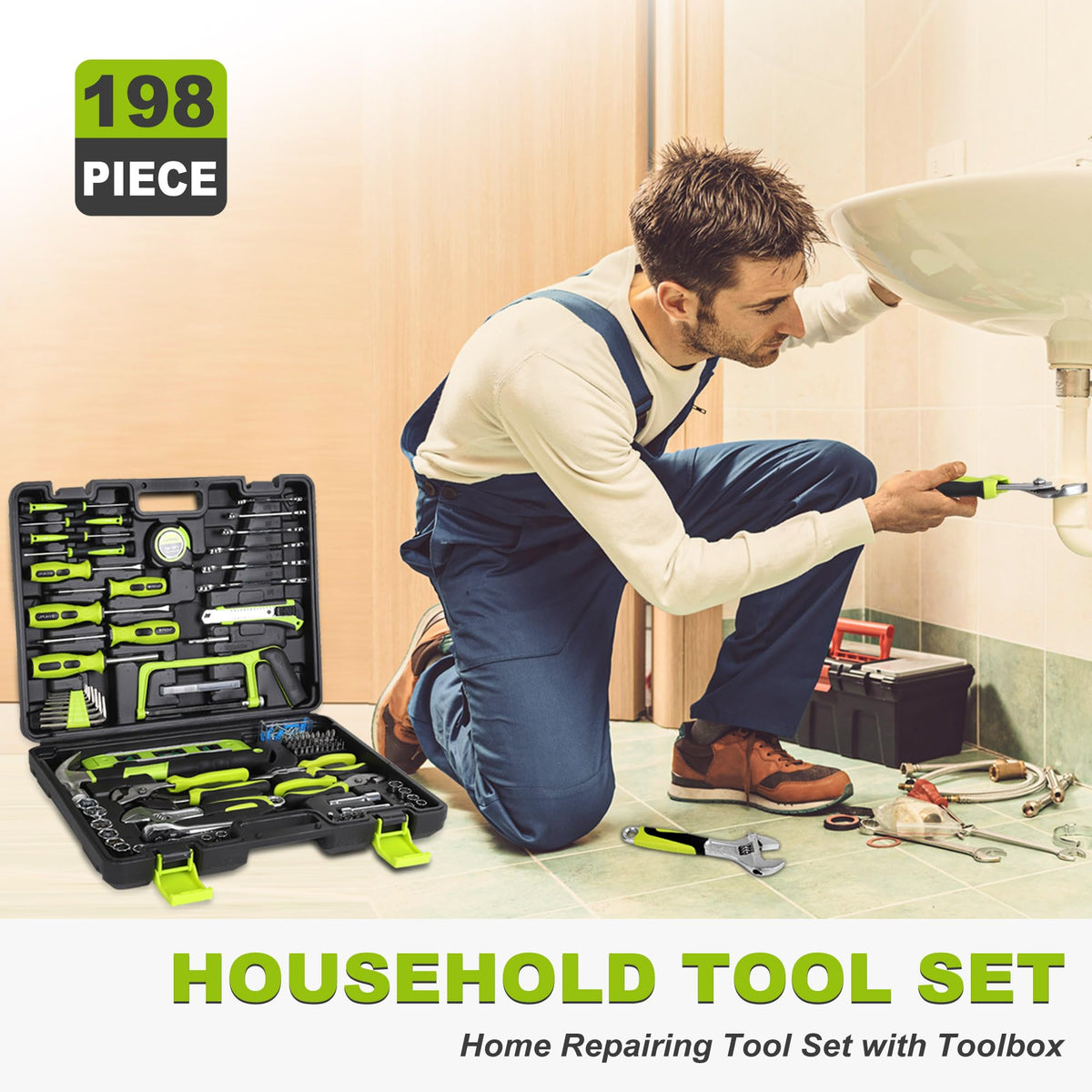 198-Piece Home Repairing Tool Set with Tool Box Z352367