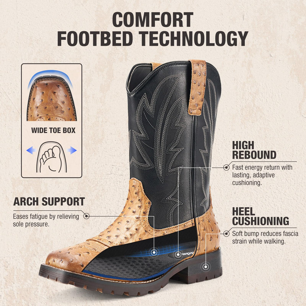 Men's Western Cowboy Boots Square Toe Mid-Calf Boots S907470