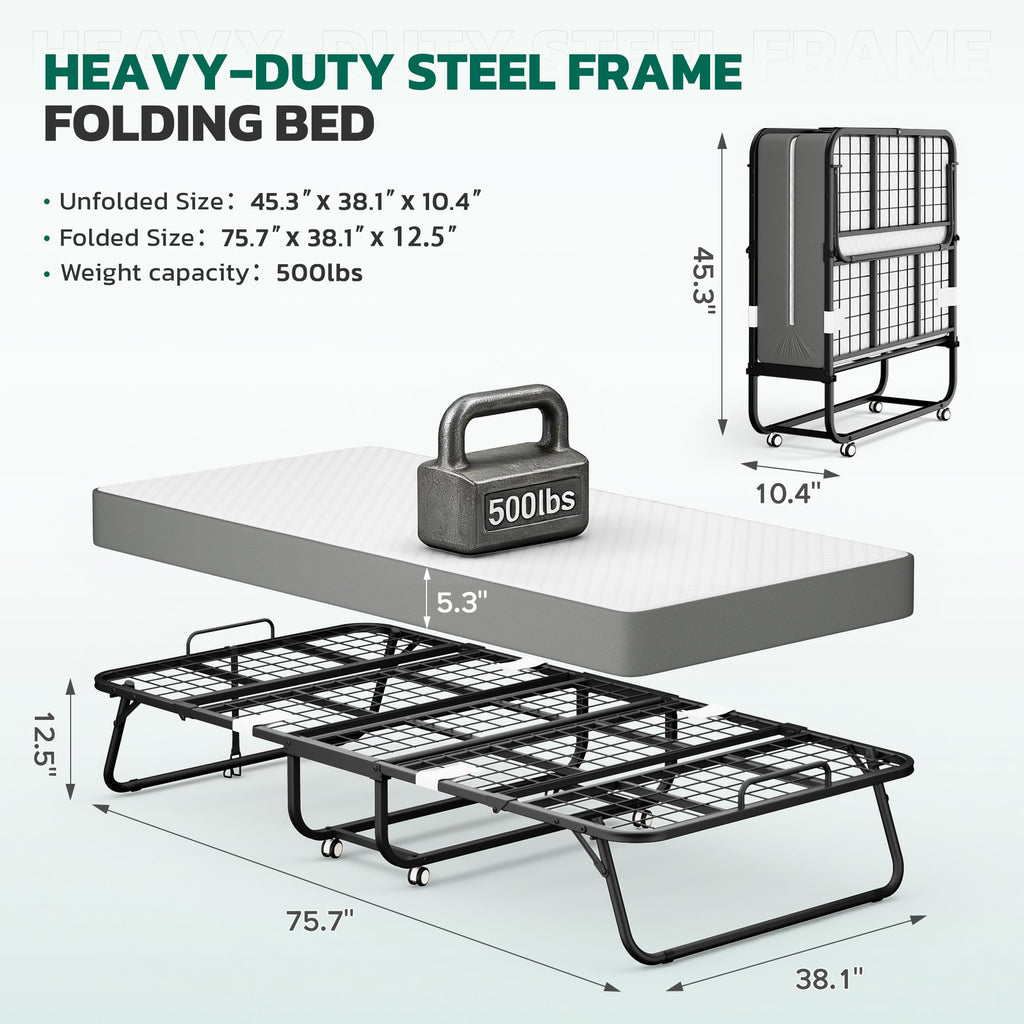 Folding Bed with 5 Inch Mattress, Twin Size S375