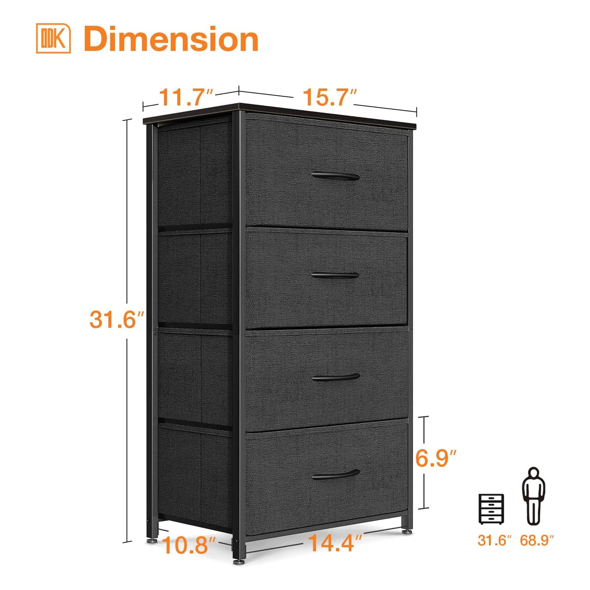 Black 4 Drawer Small Dresser H25085