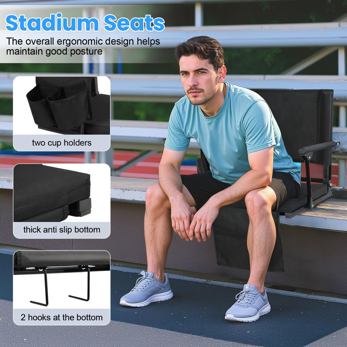 2-Pcs Folding Stadium Seat with Back Support & Cushion E815807