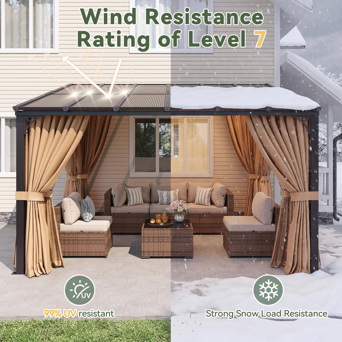 12'x10' Lean to Gazebo with Mosquito Net and Curtains, Brown T877