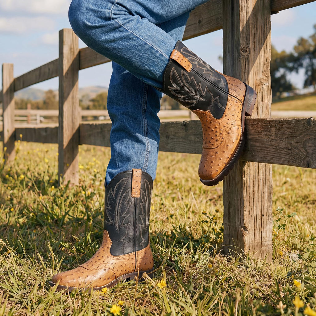 Men's Western Cowboy Boots Square Toe Mid-Calf Boots S907470