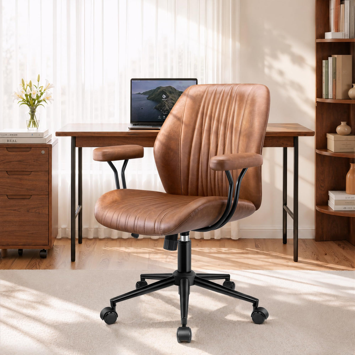 Brown Leather Ergonomic Office Chair D36199