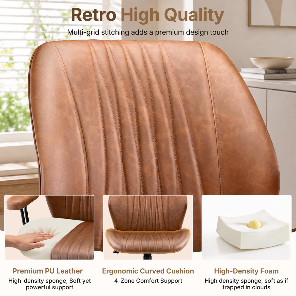Brown Leather Ergonomic Office Chair D36199