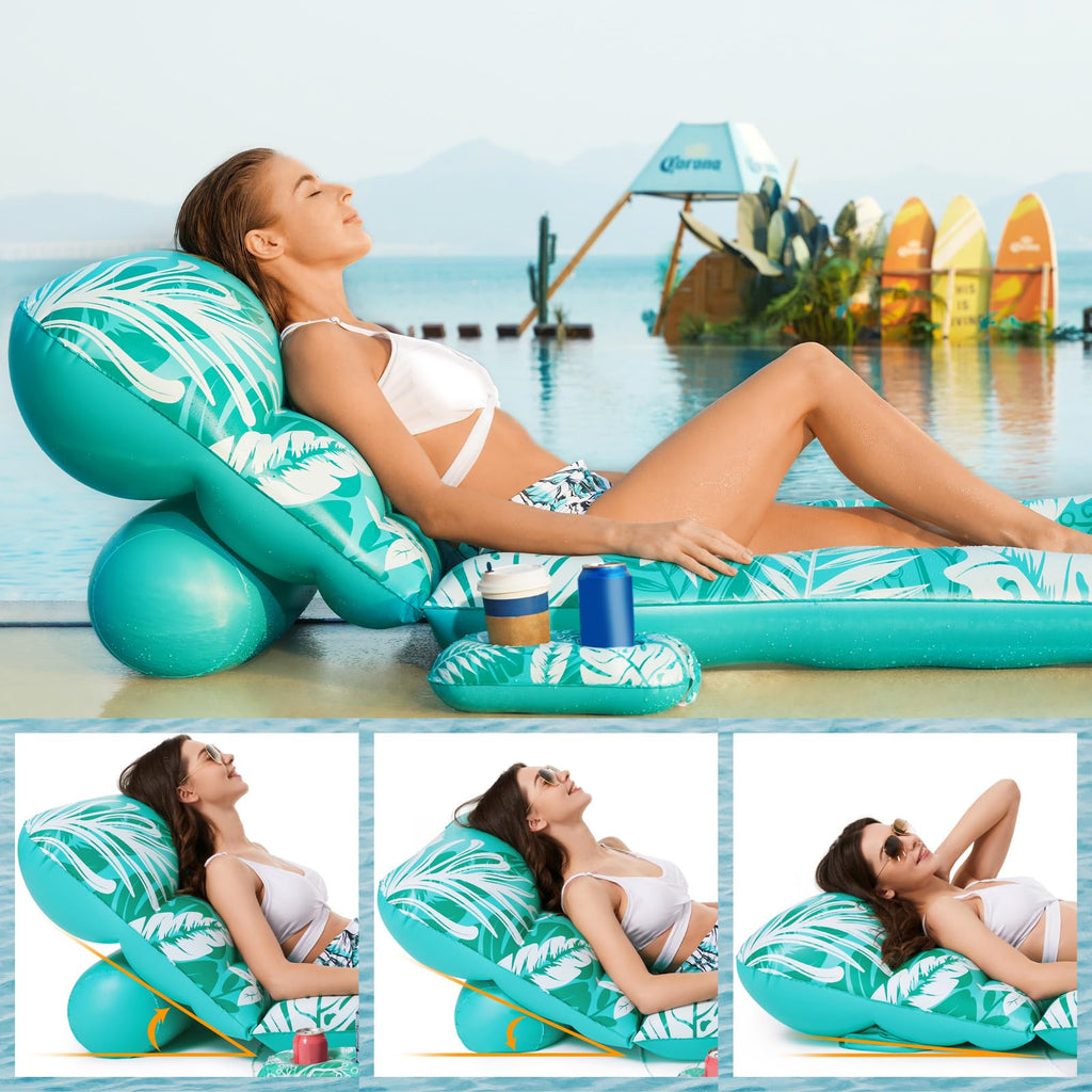 Inflatable Pool Float Lounger with Adjustable Backrest Cup Holders A89698