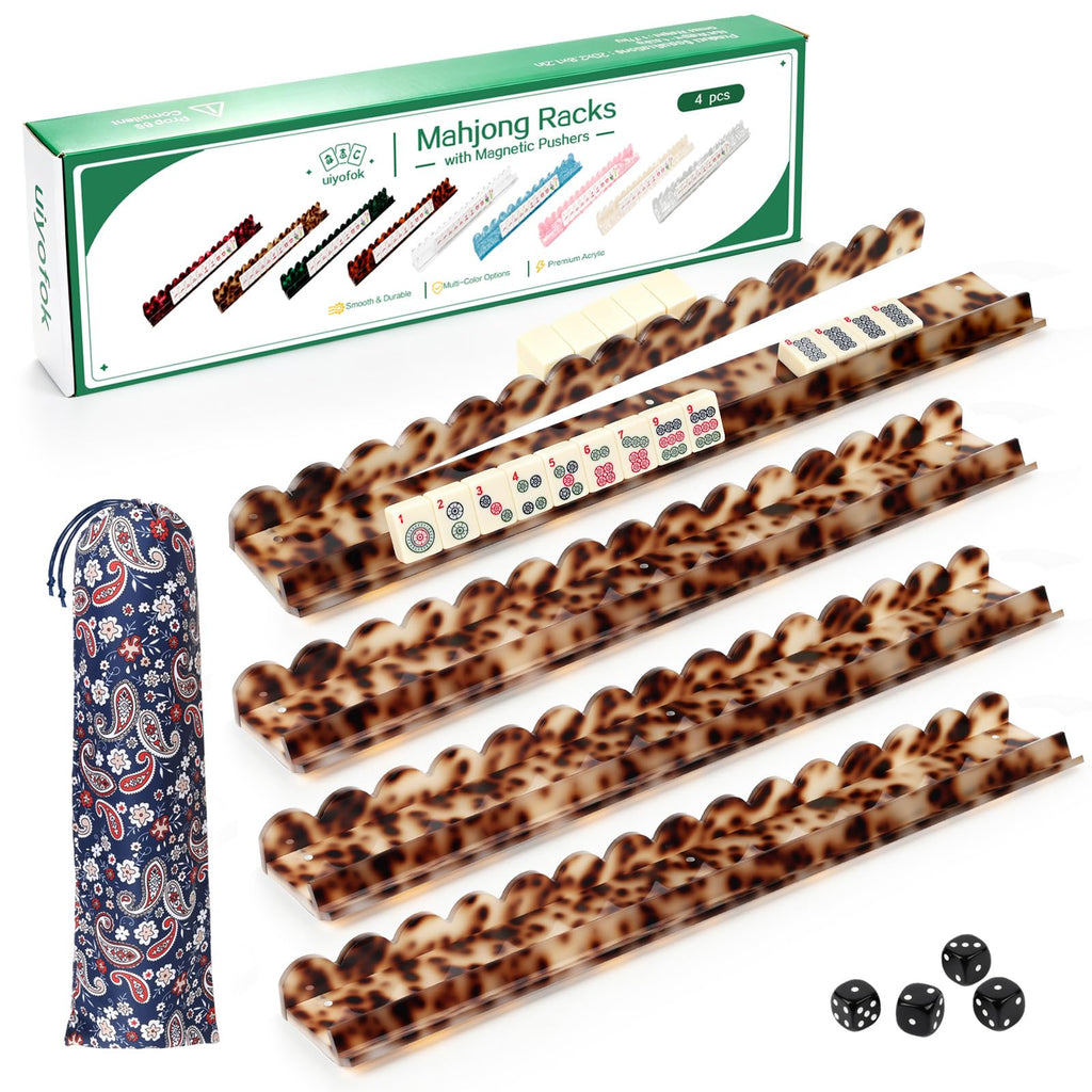 Set of 4 20 Inch Amber Tortoise Acrylic Mahjong Racks with Pushers D2827
