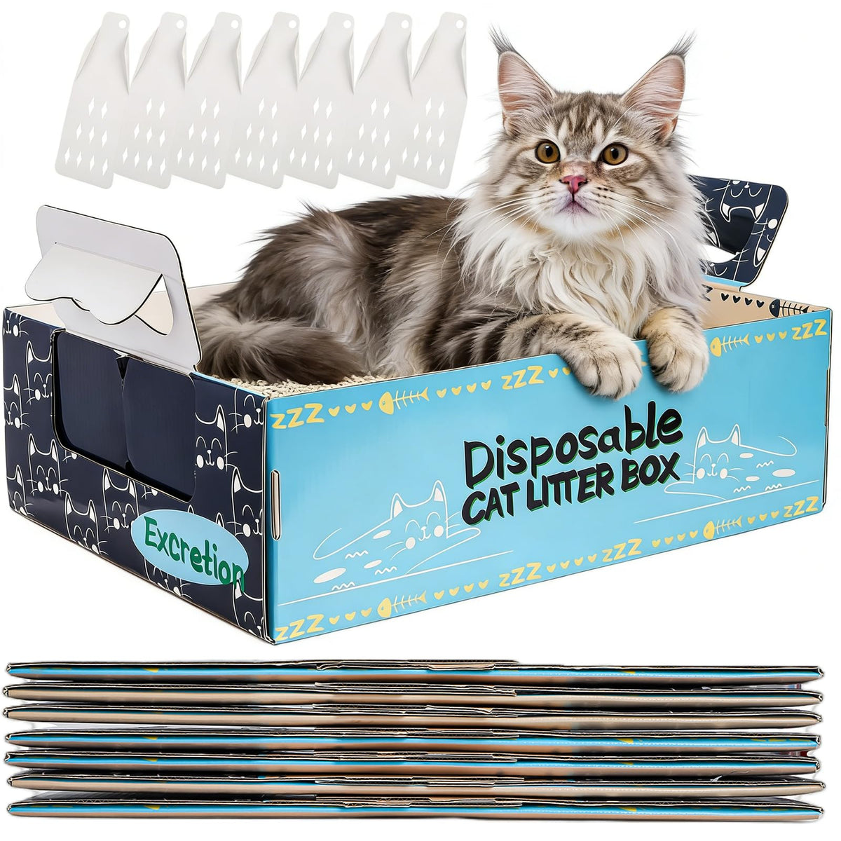 8 Pcs Disposable Cat Litter Box with Scoops U98323