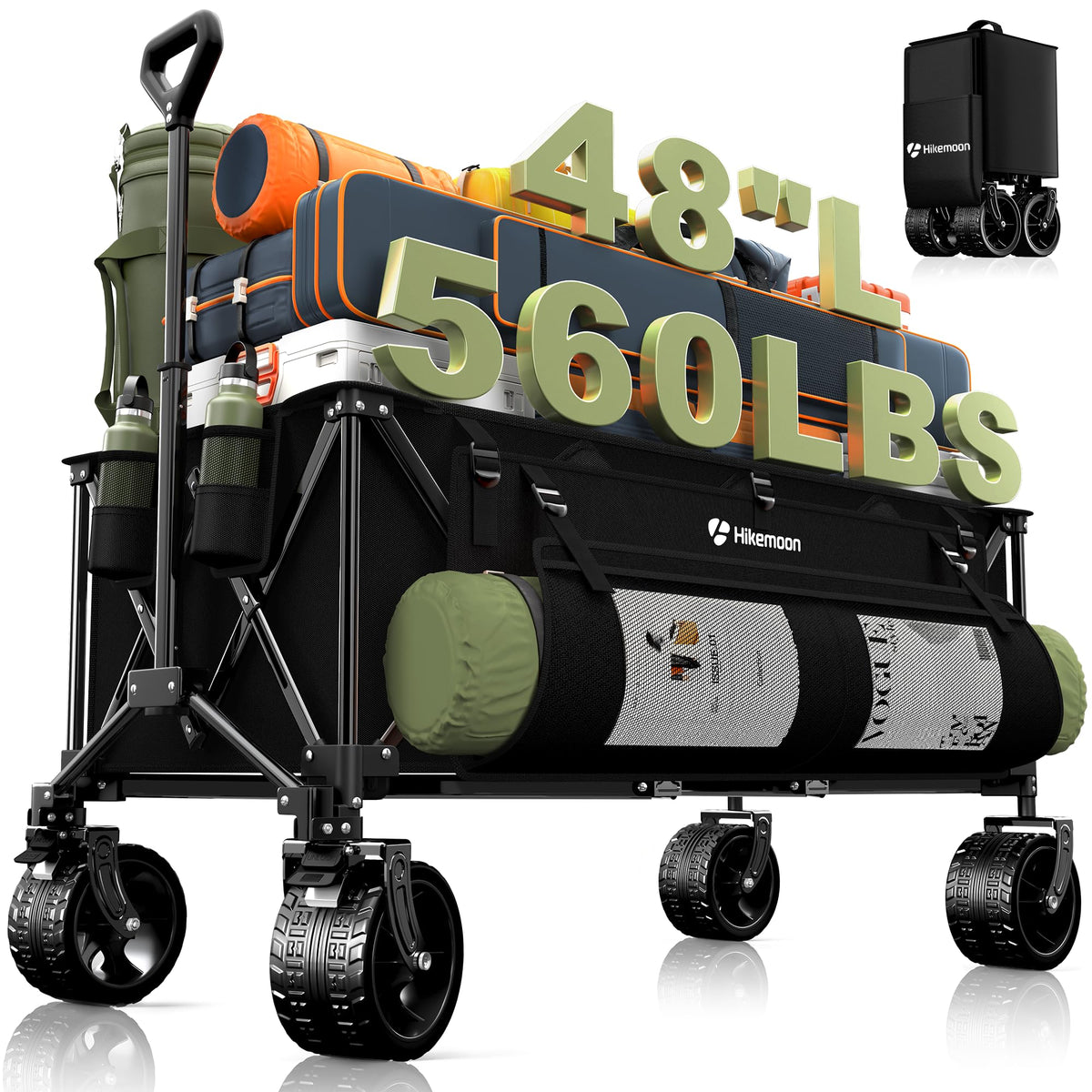 48'' Extra Large Collapsible Wagon with Big Wheels, 300L Black Y7862