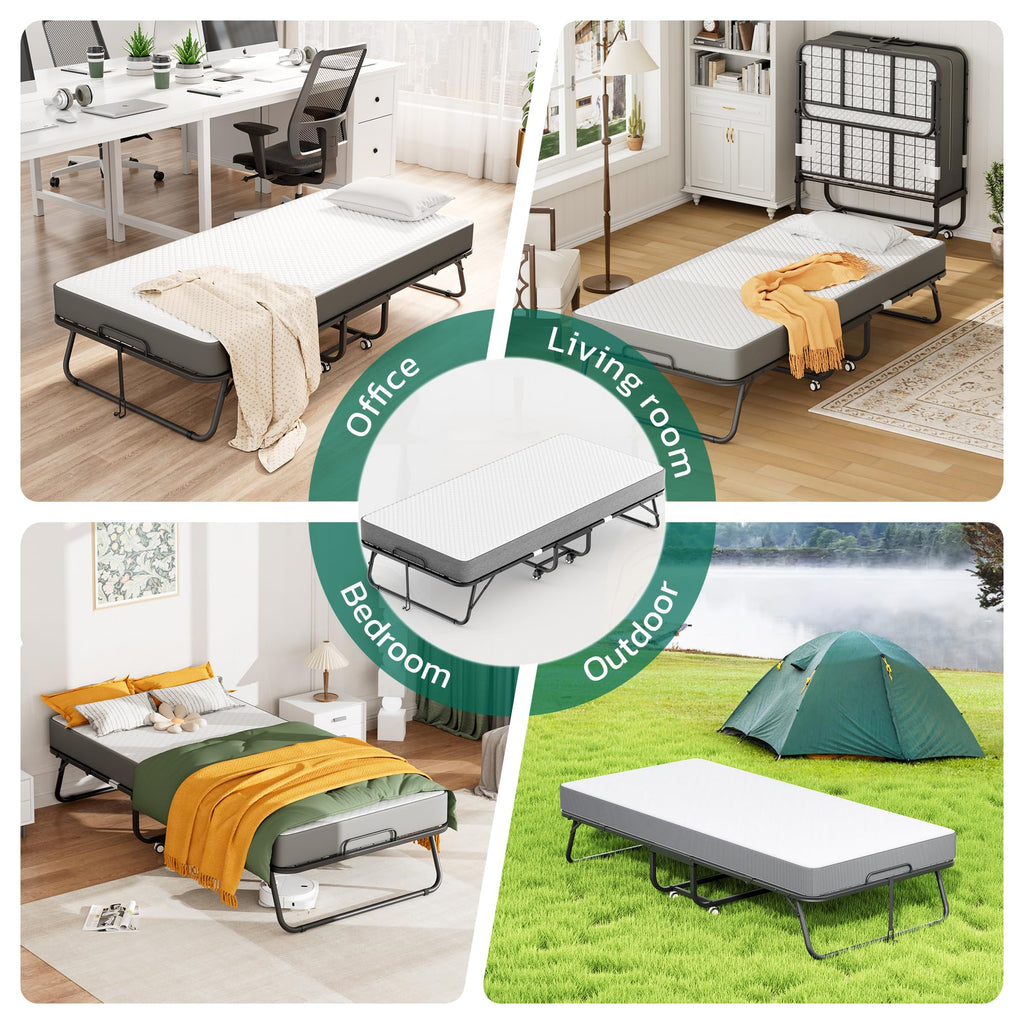 Folding Bed with 5 Inch Mattress, Twin Size S375