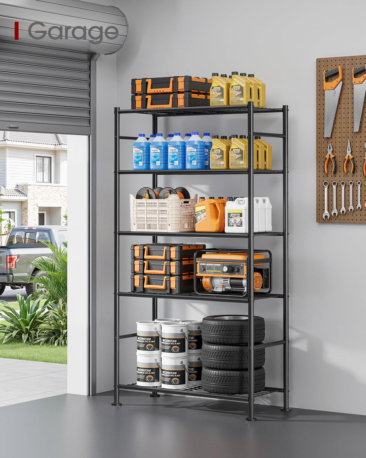 5-Tier Storage Shelves Black with Wheels K31955