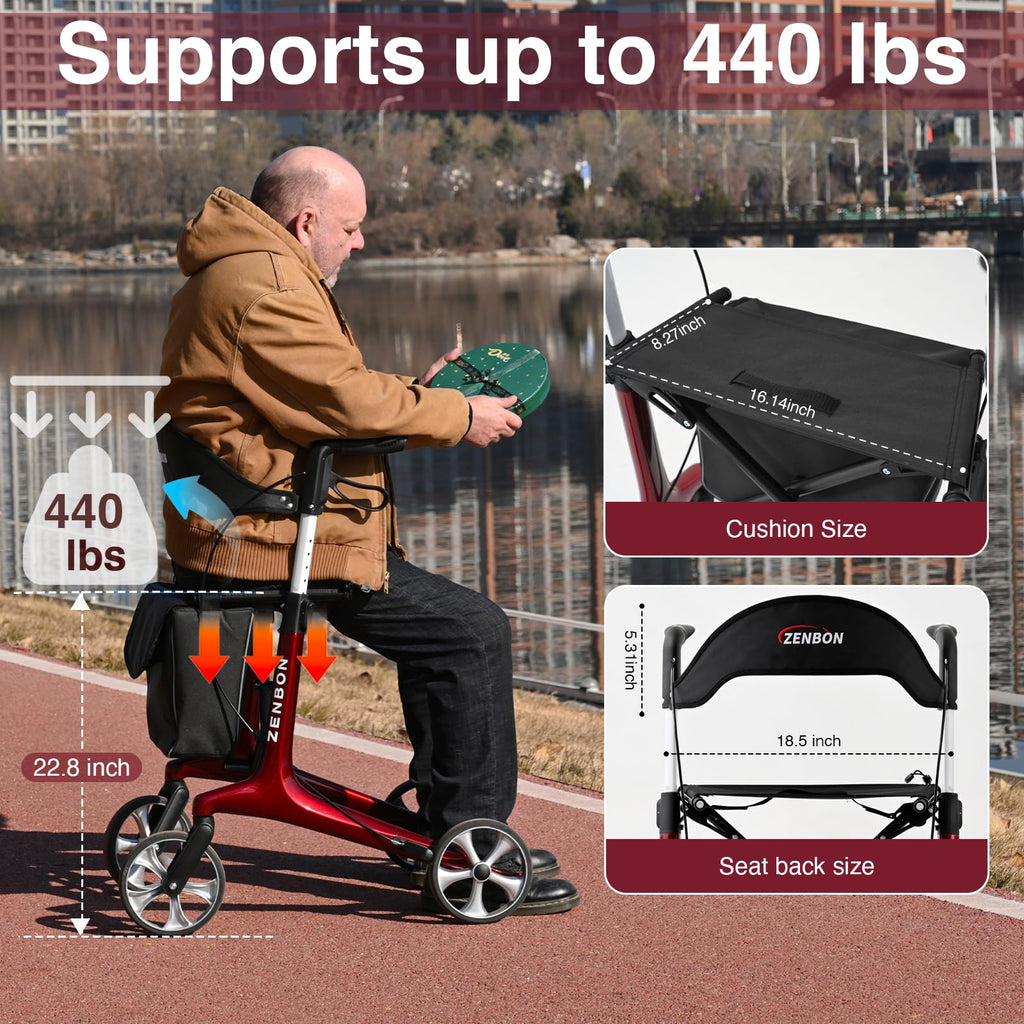 Foldable Rolling Walker with Seat 440 lbs Capacity O75323