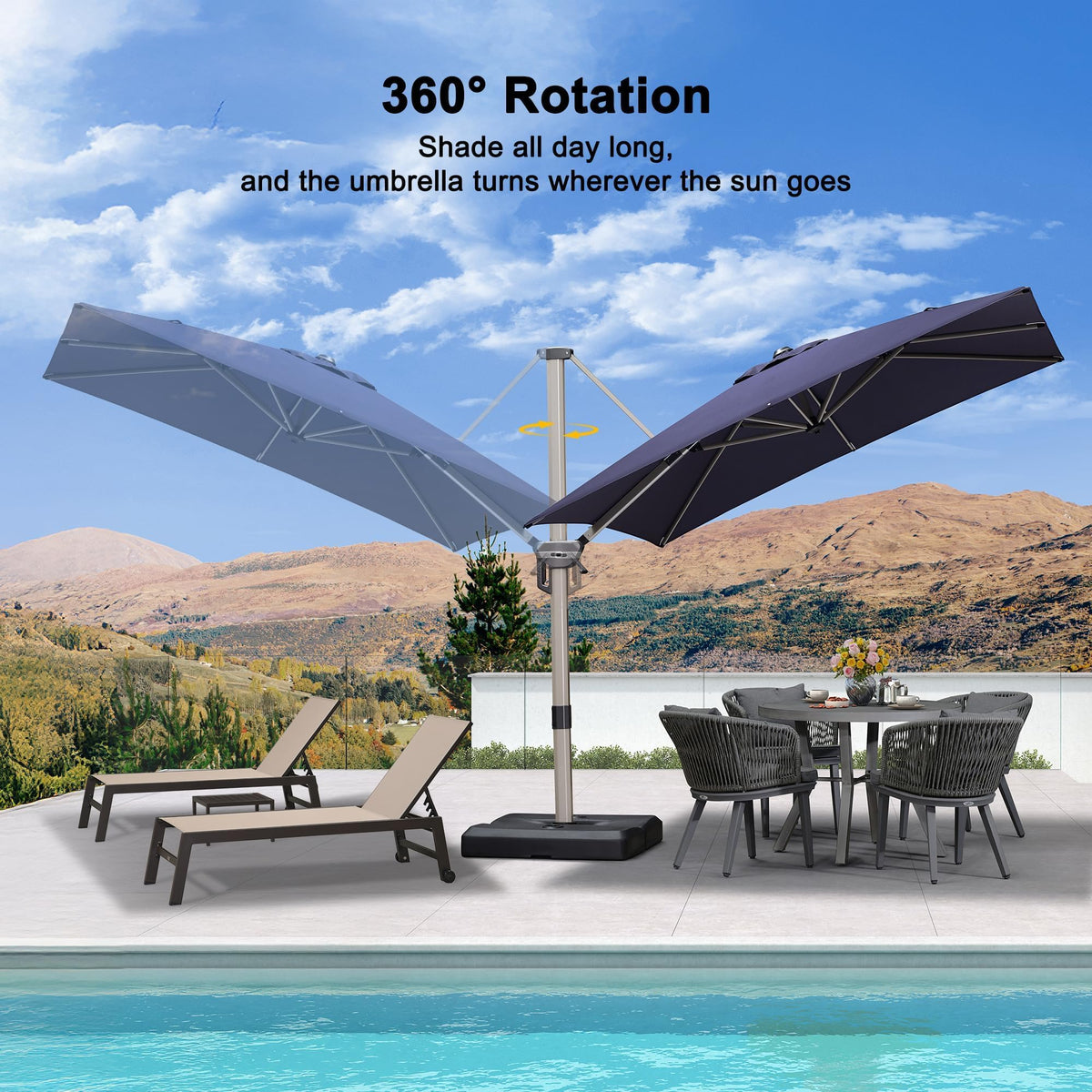 Navy Blue Cantilever Umbrella with Base B928