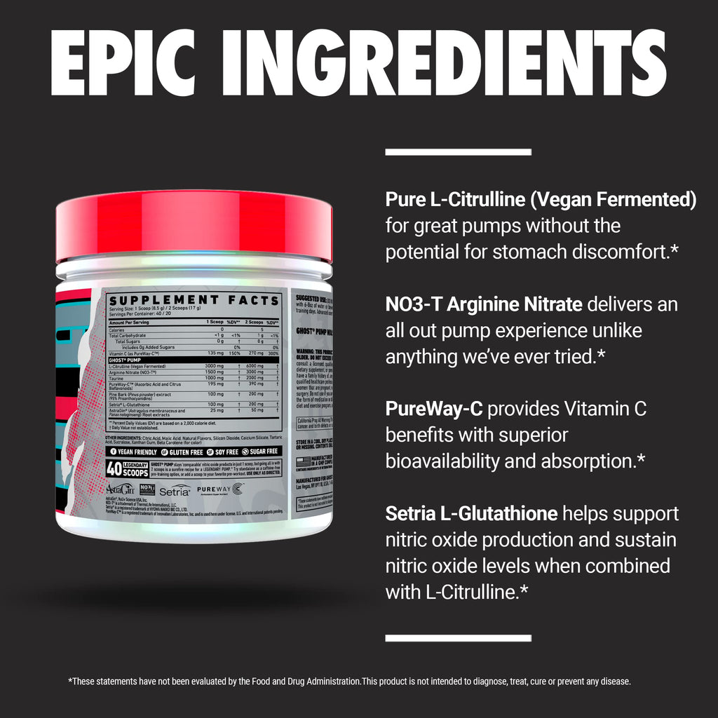Stim-Free Nitric Oxide Powder, Peach, 40 Servings E9838