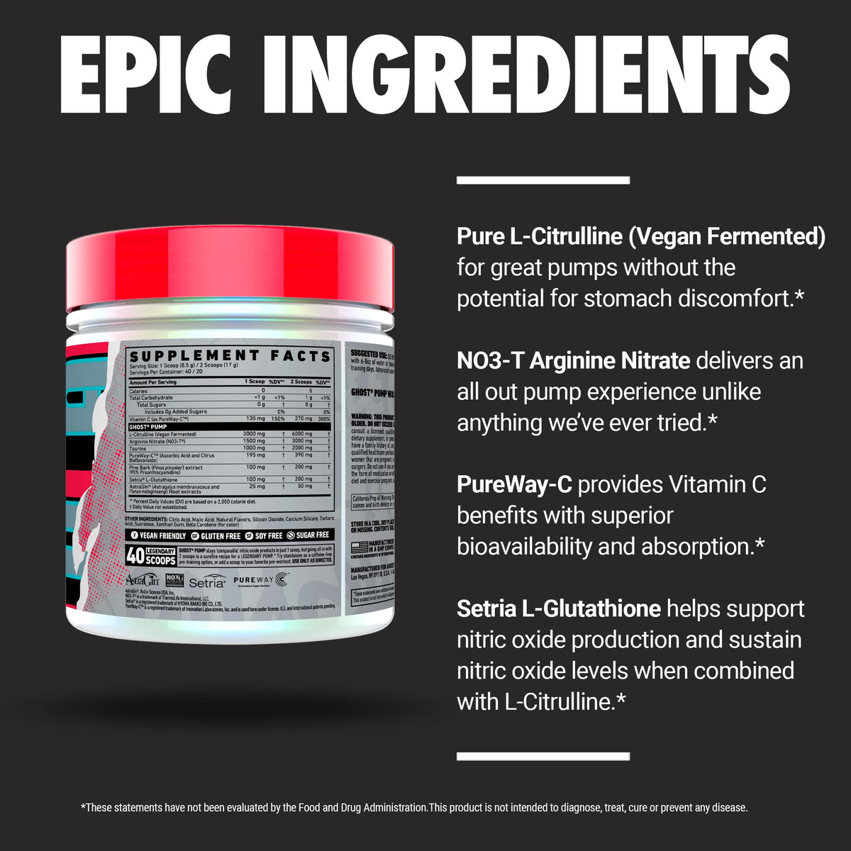 Stim-Free Nitric Oxide Powder, Peach, 40 Servings E9838