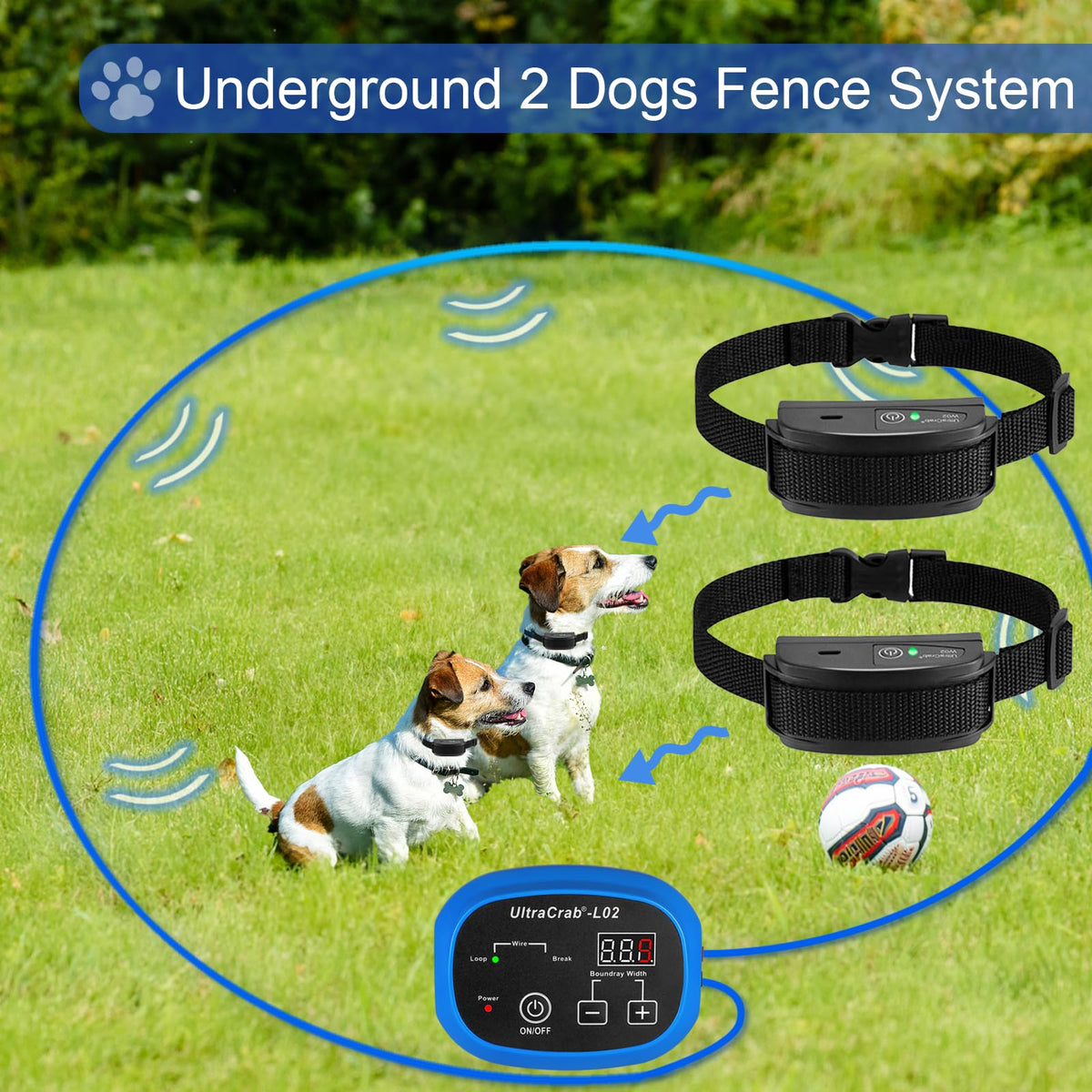 In-Ground Electric Dog Fence System with 2 Collars F10317