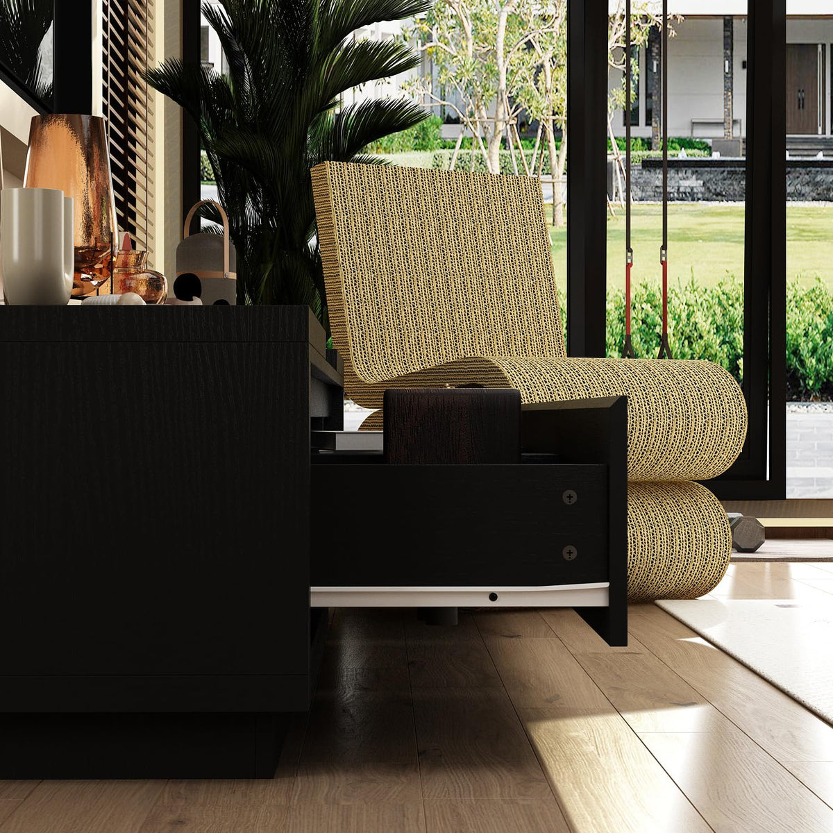 Expandable TV Stand Media Console Table with Three Drawers and Two Open Shelves H3297