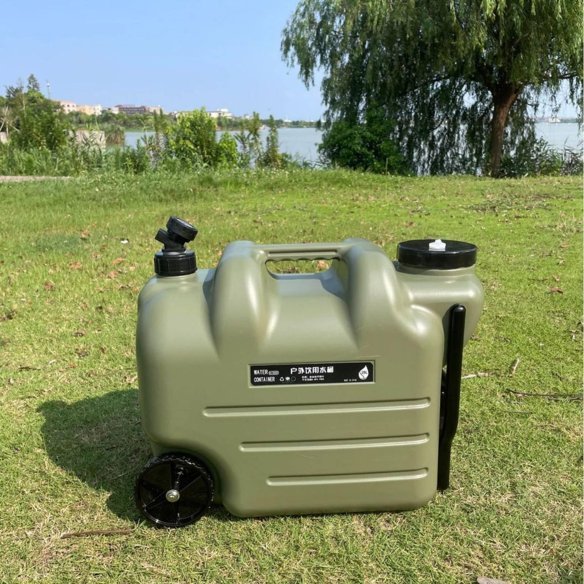 Black Portable Water Tank with Faucet and Wheels T7414