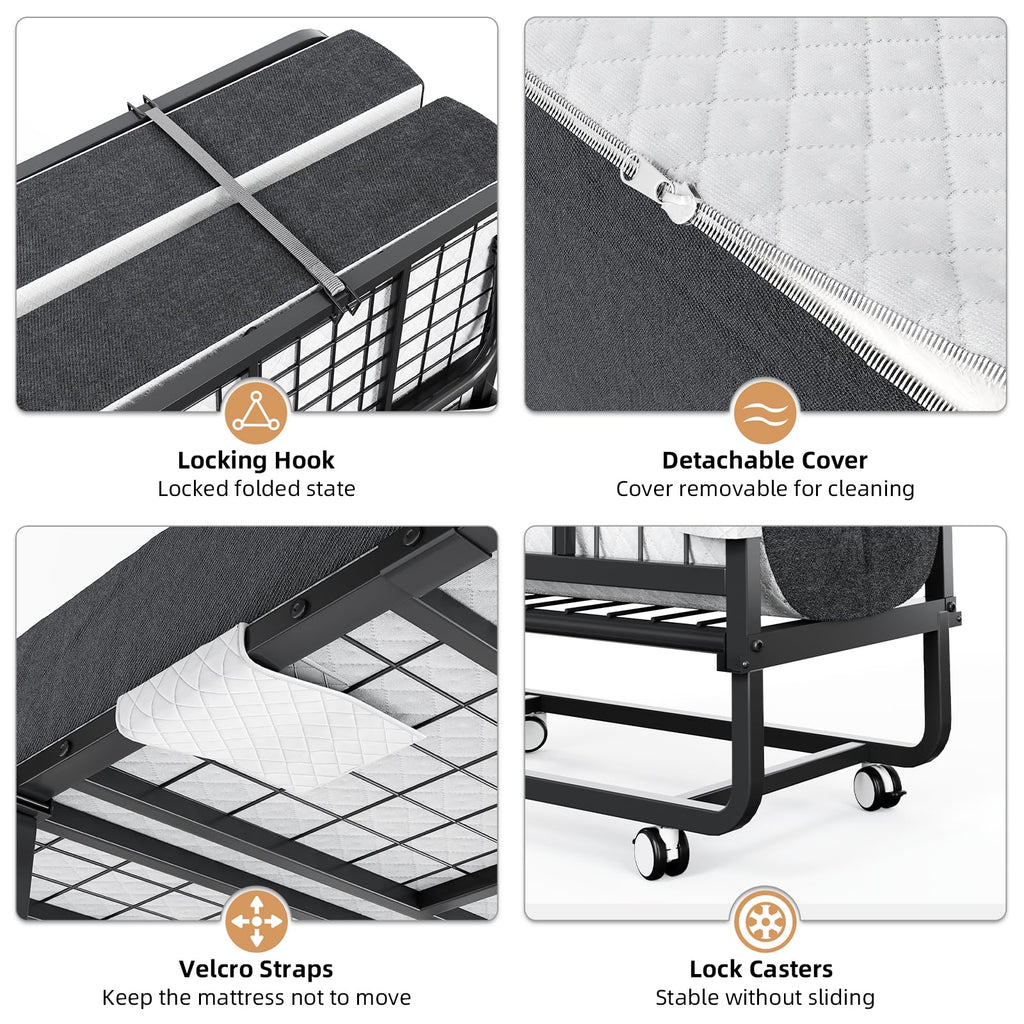 Folding Bed with Mattress and Storage Cover, Twin Size, 5-inch Memory Foam Mattress S24586