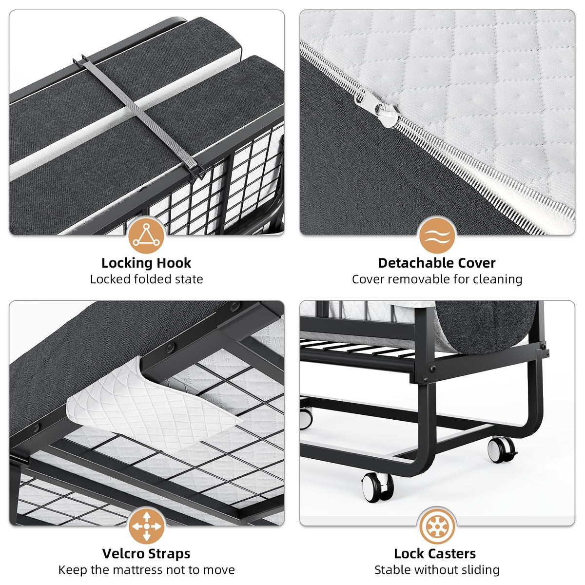 Folding Bed with Mattress and Storage Cover, Twin Size, 5-inch Memory Foam Mattress S24586