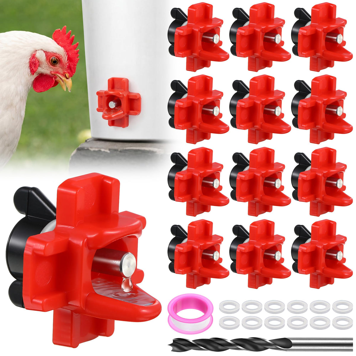 12 Pcs Horizontal Chicken Waterer Nipples with Drill Bit J227