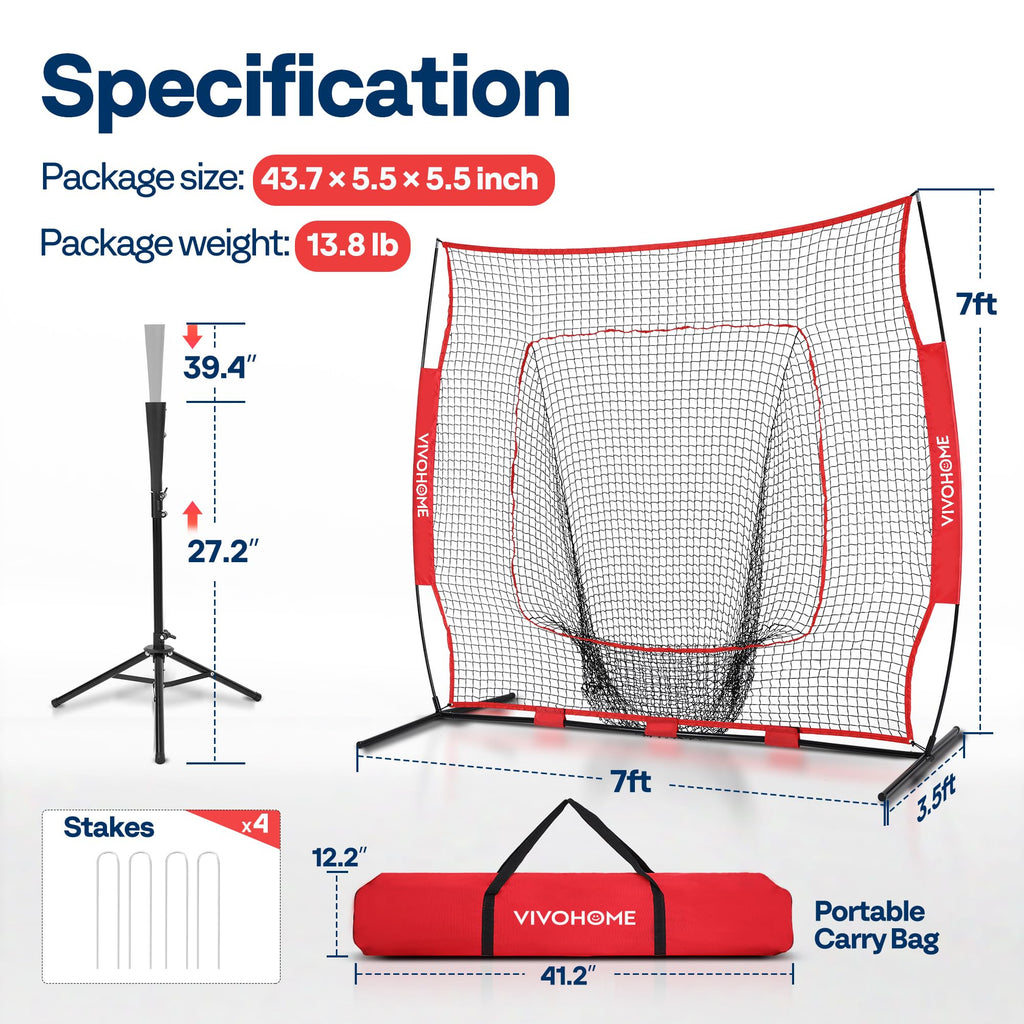 Baseball & Softball Training Net with Batting Tee, 7 x 7 ft. B394