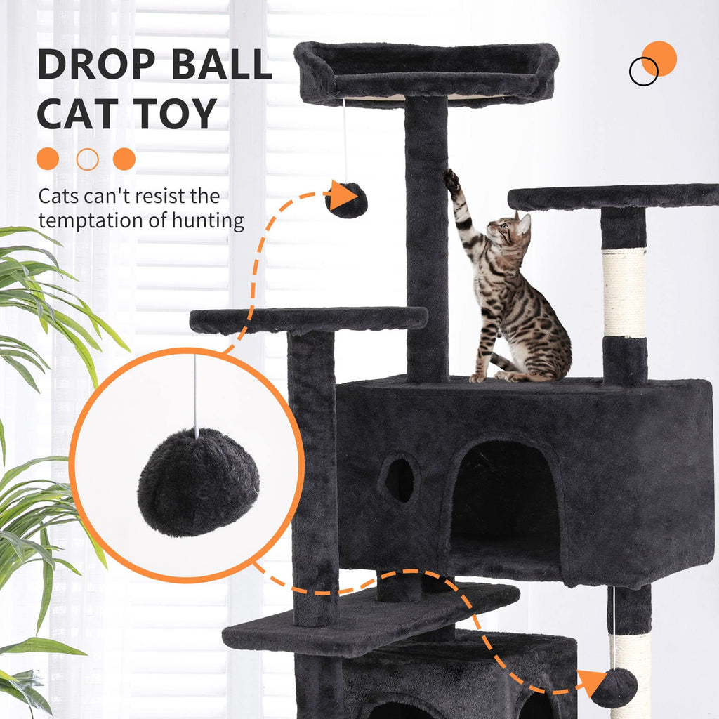 70 Inch Multi-Level Cat Tree with Scratching Post, Condo, Plush Perch B108