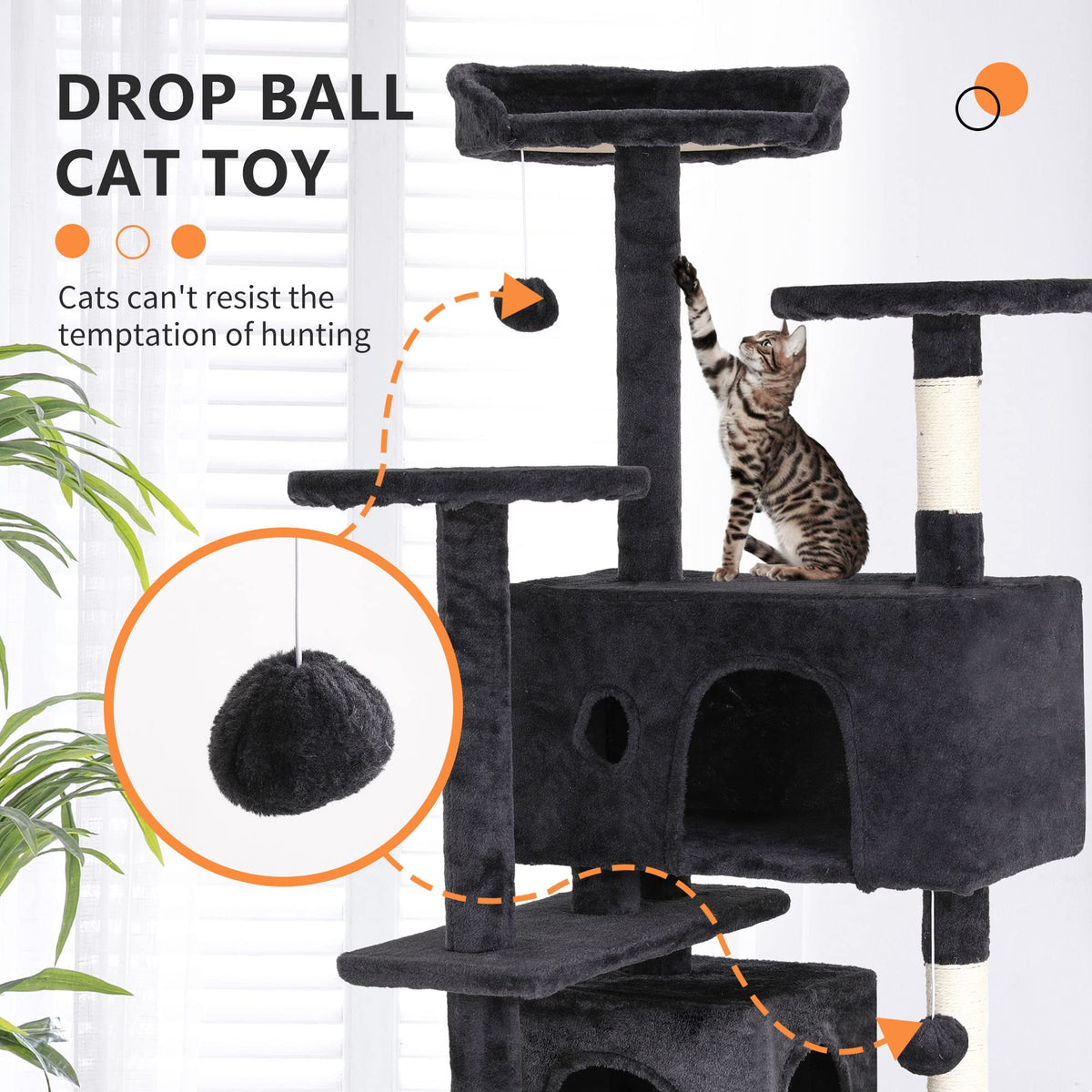 70 Inch Multi-Level Cat Tree with Scratching Post, Condo, Plush Perch B108