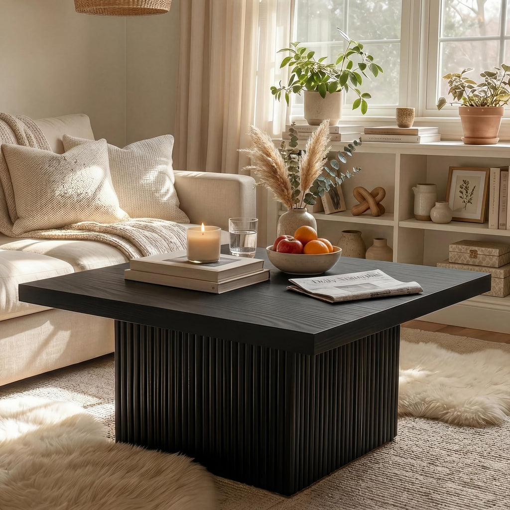 31.5" Square Fluted Wood Coffee Table G708375