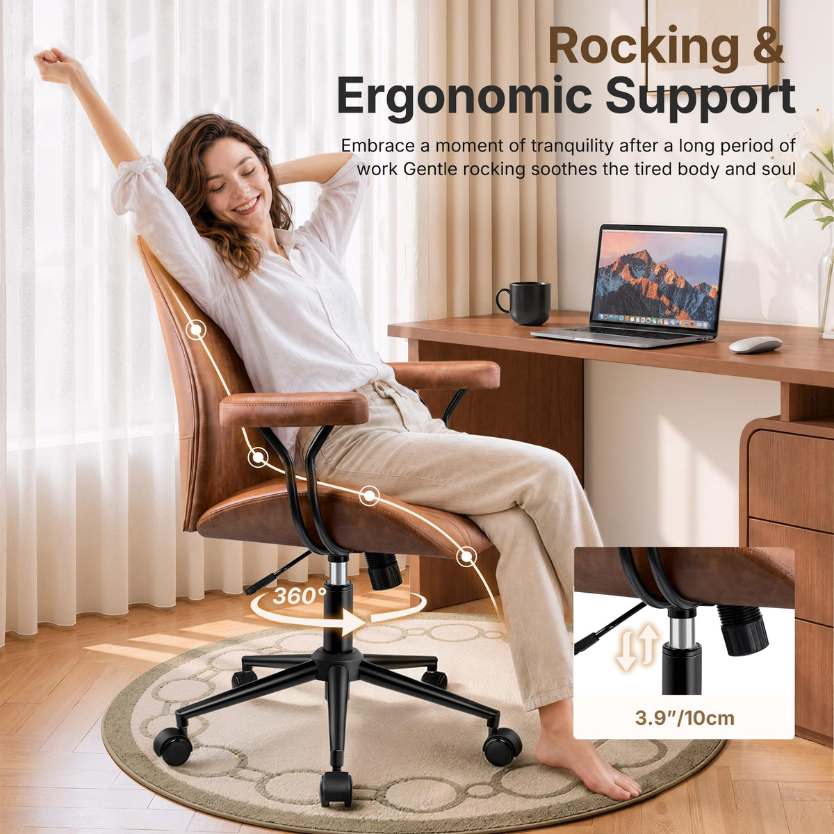 Brown Leather Ergonomic Office Chair D36199