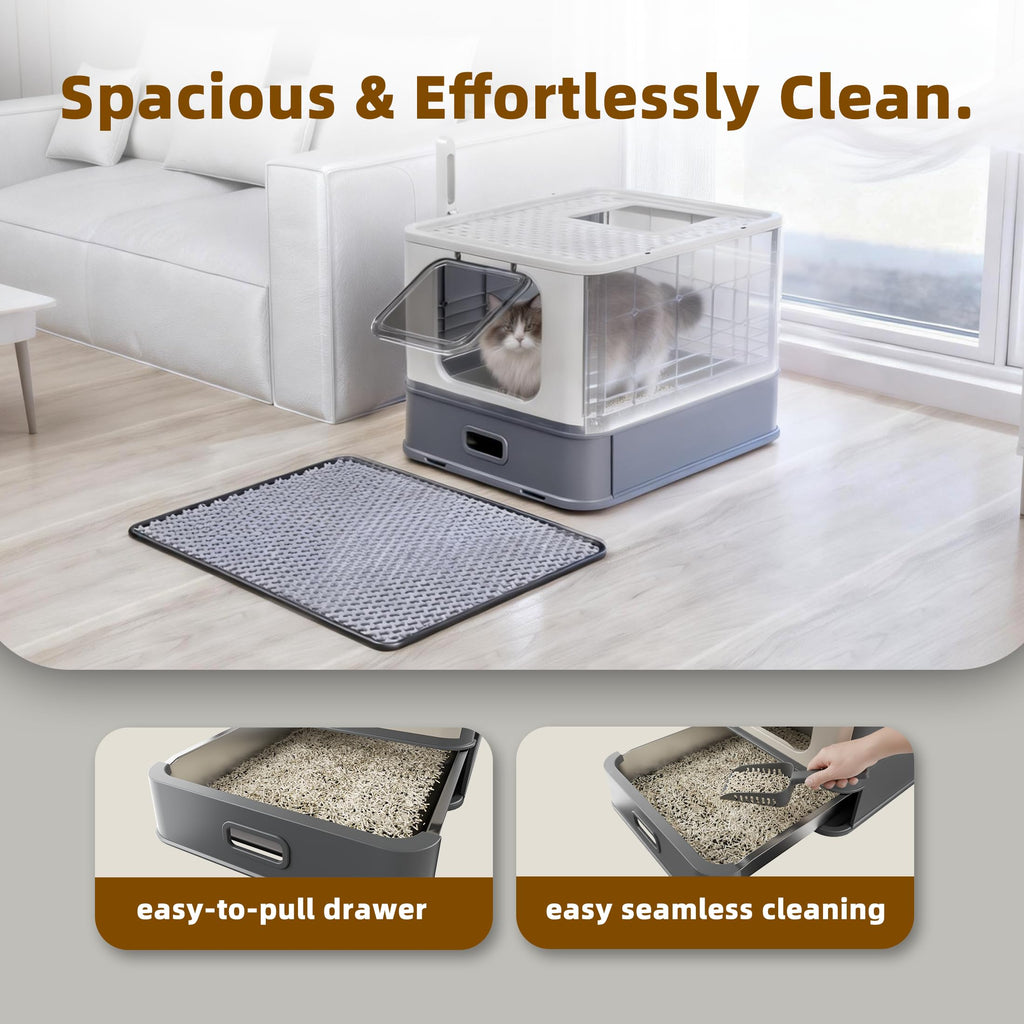 XL Enclosed Stainless Steel Cat Litter Box with Pull-Out Drawer Q19394